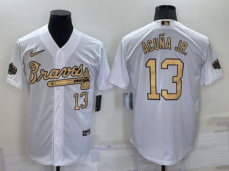 Men Atlanta Braves 13 Acuna jr White 2022 All Star Nike MLB Jerseys